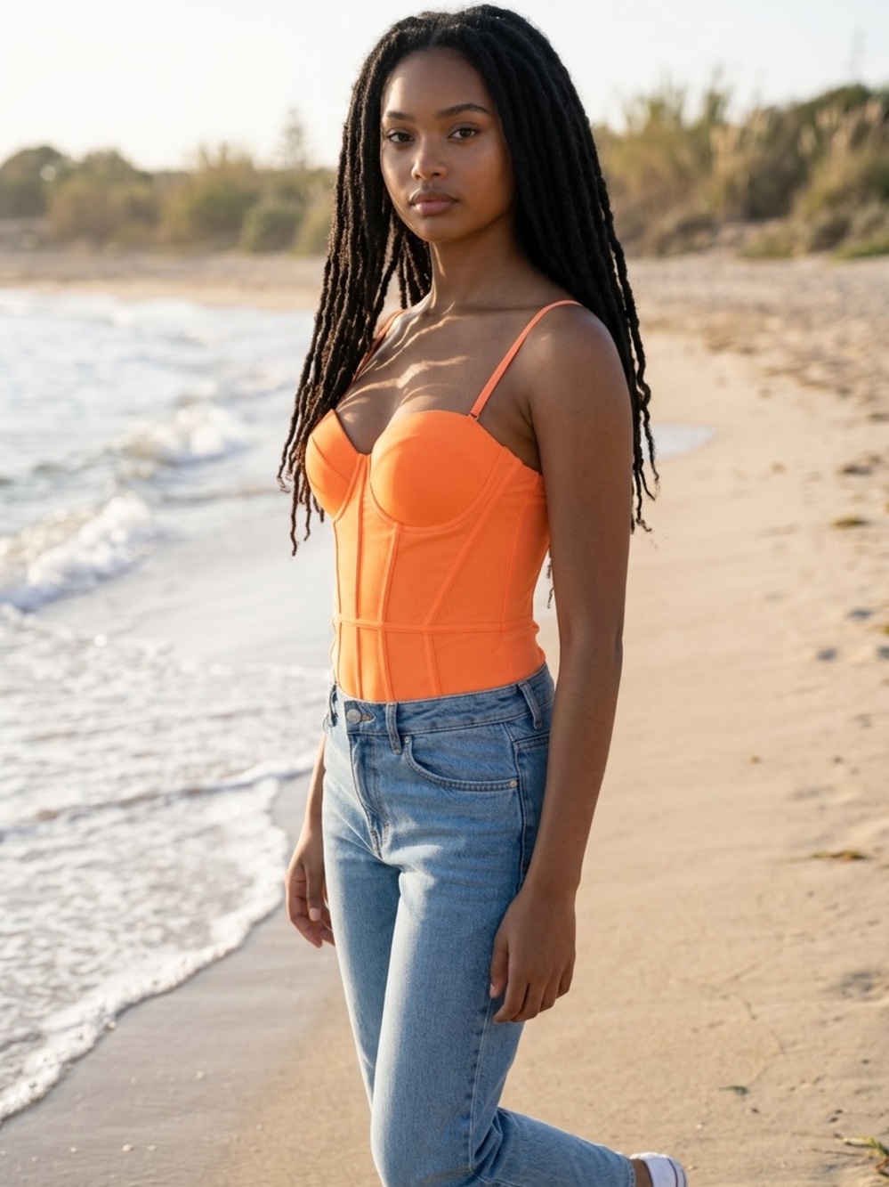 ReoRia Vibrant Orange Corset Bustier Bodysuit